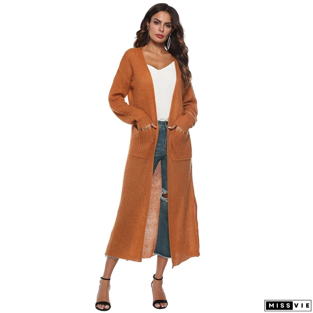 Cotton-Blend Plain Casual Shift Cardigan