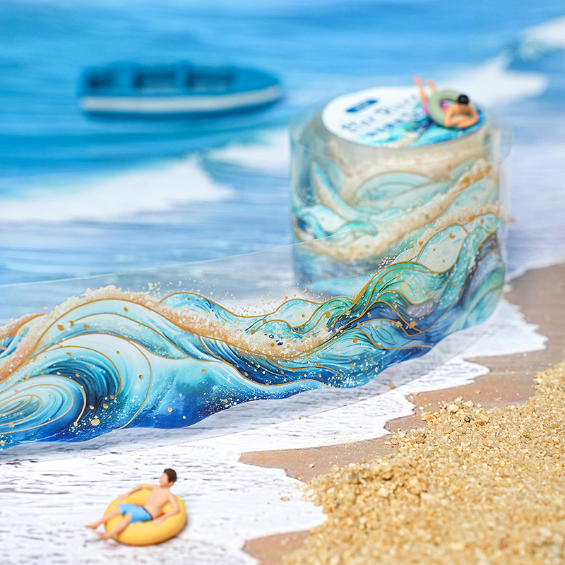 PET 테이프 - 40mm*200cm 스타 리버 웨이브 시리즈 빈티지 바다 파도 풍경 브론징