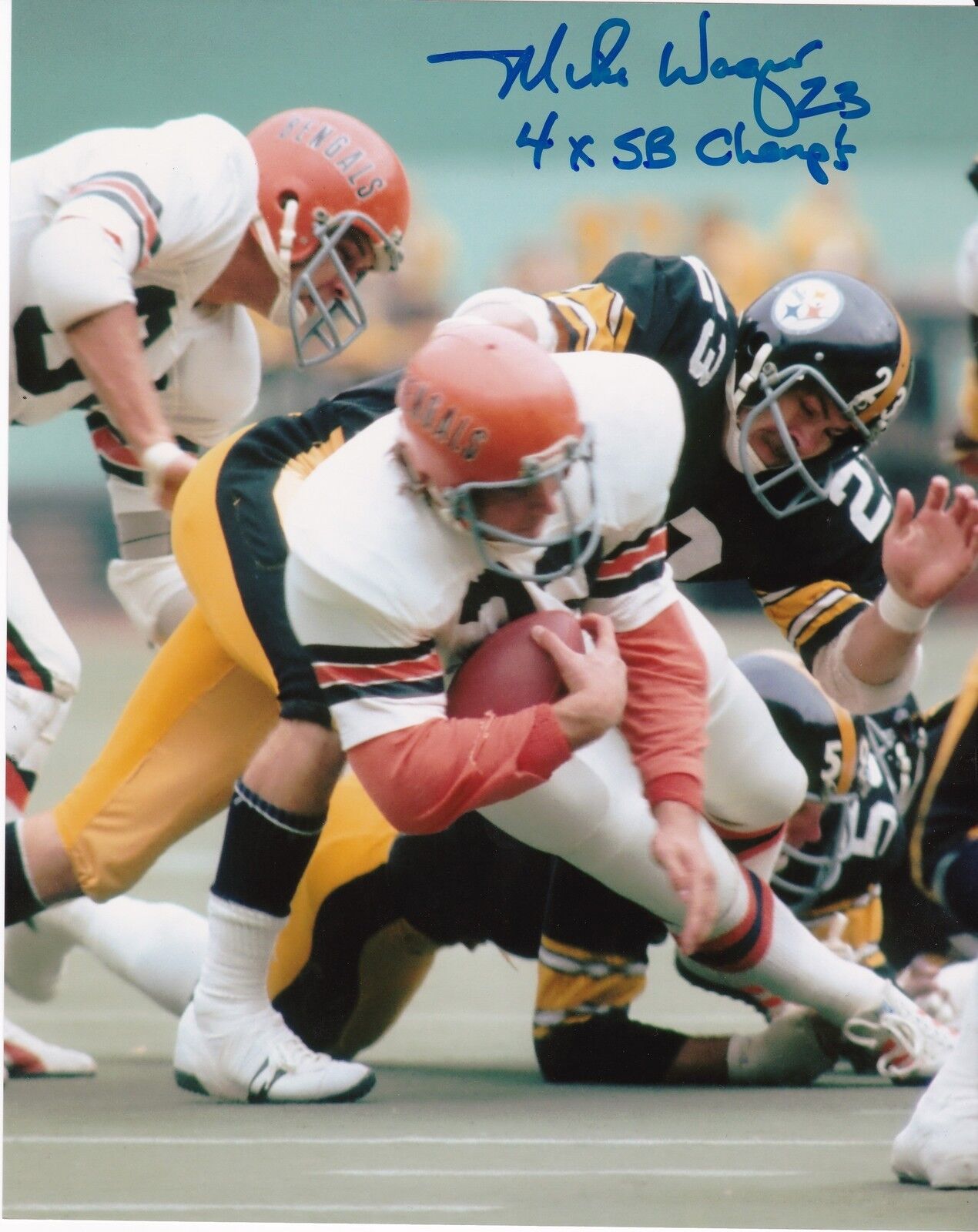 MIKE WAGNER PITTSBURGH STEELERS 4 X SB CHAMPS ACTION SIGNED 8x10