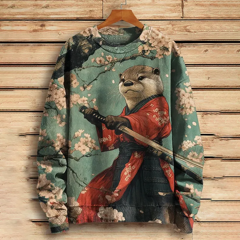 Men's Otter Warrior Training Art Print Casual Sweater