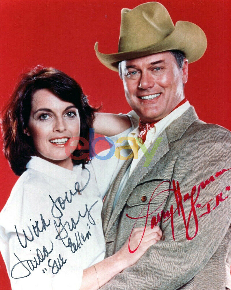 Linda Gray Larry Hagman signed 8x10 Dallas Photo Poster painting  autographed reprint