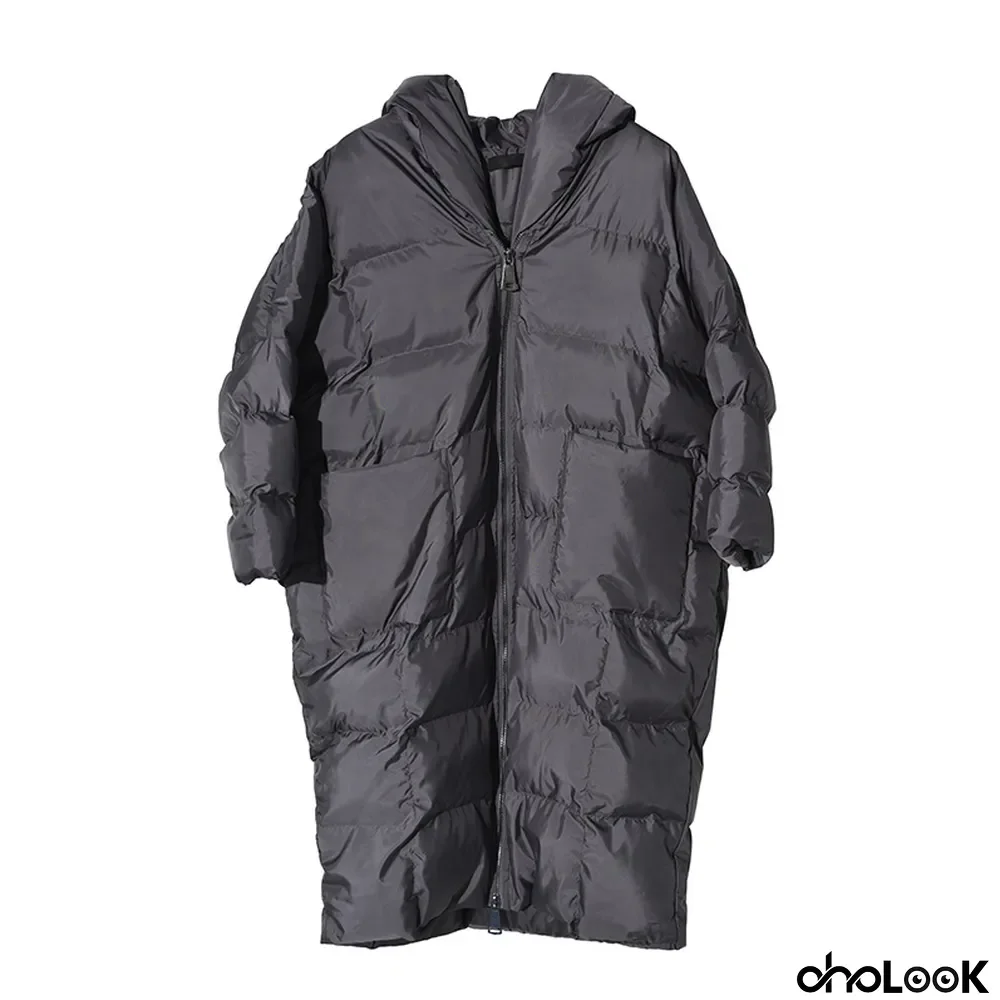 Women Winter Loose Plus Size Long Hooded Padded Jacket Over Knee Down Coat