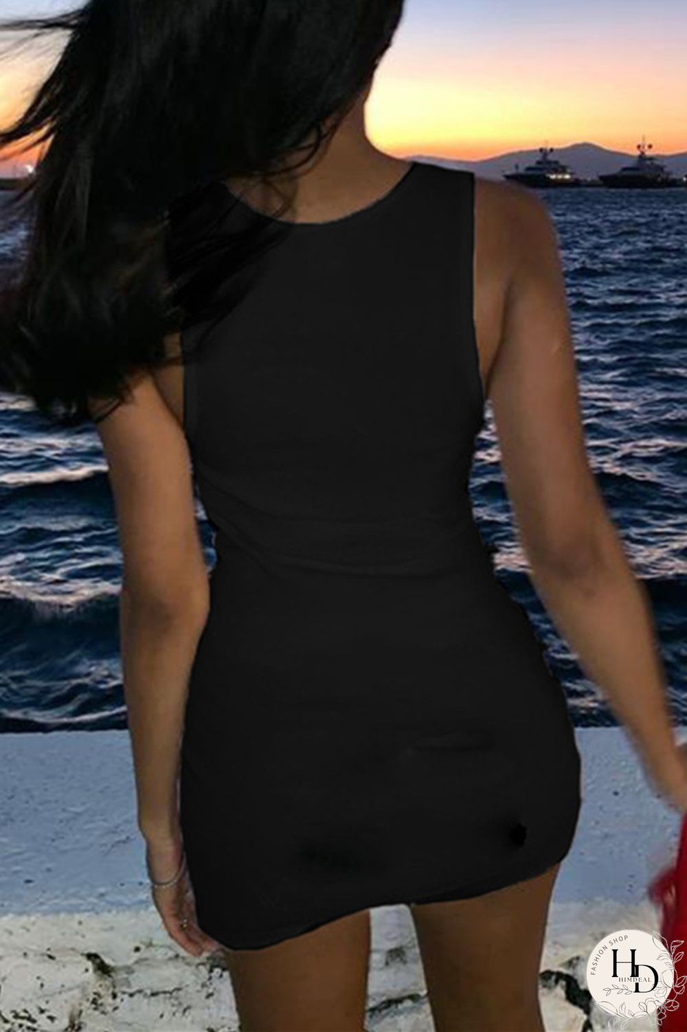 Black Sexy Casual Solid Basic O Neck Vest Dress