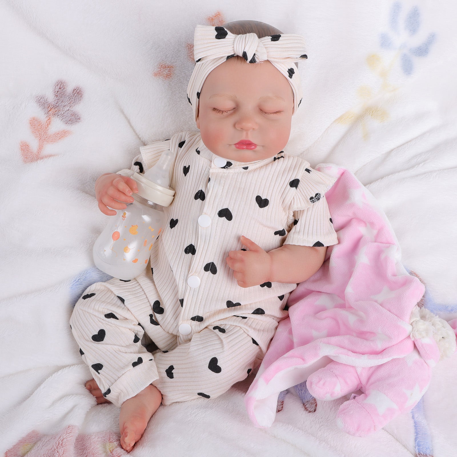 Babeside Sleeping Reborn Baby Lucy 20' Little Infant Girl Physical and Mental Accompaniment Upgraded White Suit Sleeping Lucy-Heartbeat and Coos