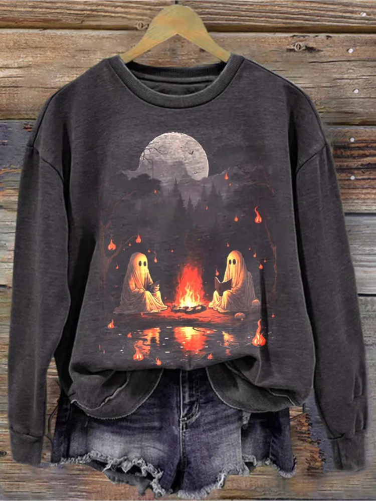 Wearshes Vintage Ghost Book Reading Camping Sweatshirt