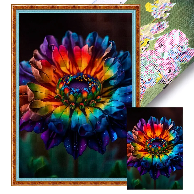 【Huacan Brand】Rainbow Chrysanthemum 14CT Stamped Cross Stitch 35*50CM