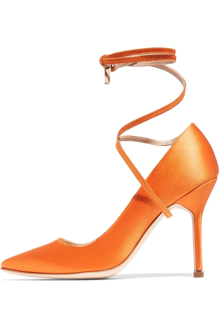 Women's Orange Ankle Strap Heels Strappy Stiletto Heels Pumps |FSJ Shoes