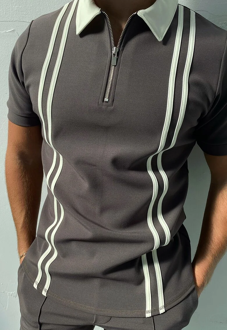 Casual Elegant Striped Stitching Short-sleeved Polo Shirt