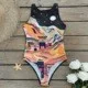 Uveng Swimsuit2025 New Conjoined Bikini Personality Abstract Print Swimsuit Women Sleeveless