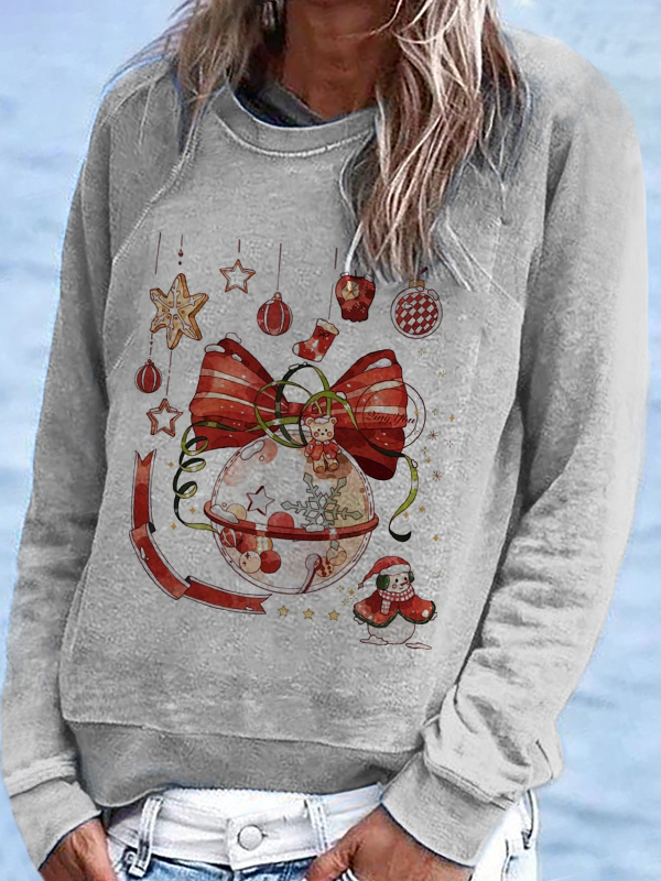 Women's Christmas Decoration Bell Bow Graphic Print Sweatshirt