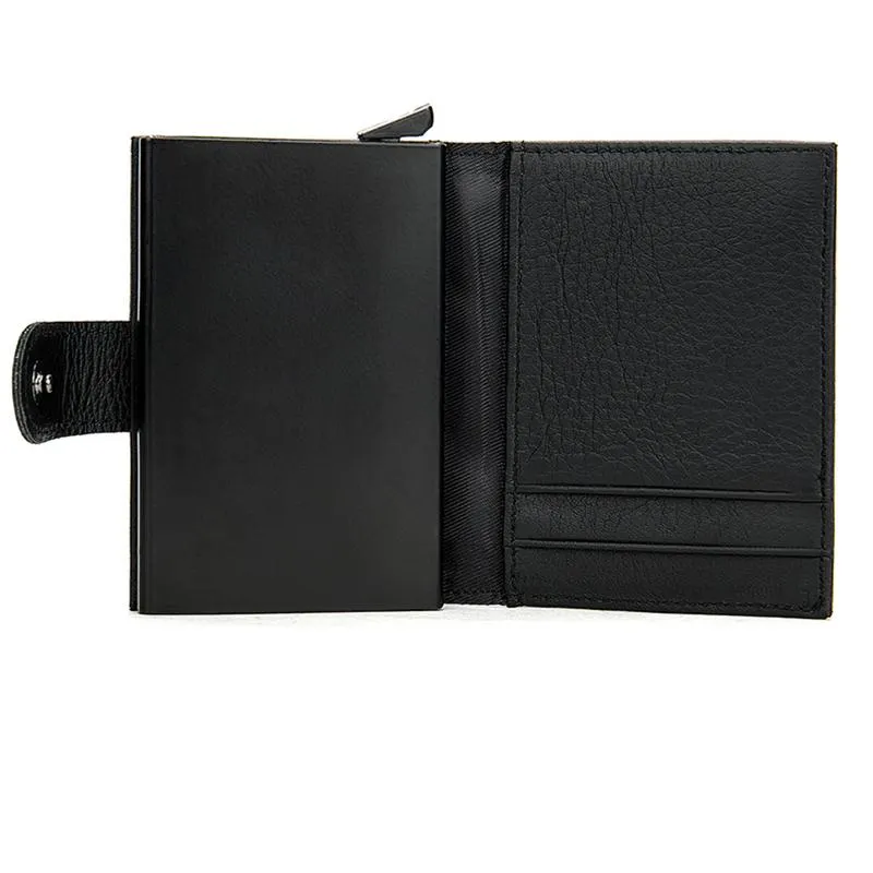 Simple Design RFID Protection Magnetic Closure Two Fold Genuine Leather Card Holder Mini Wallet