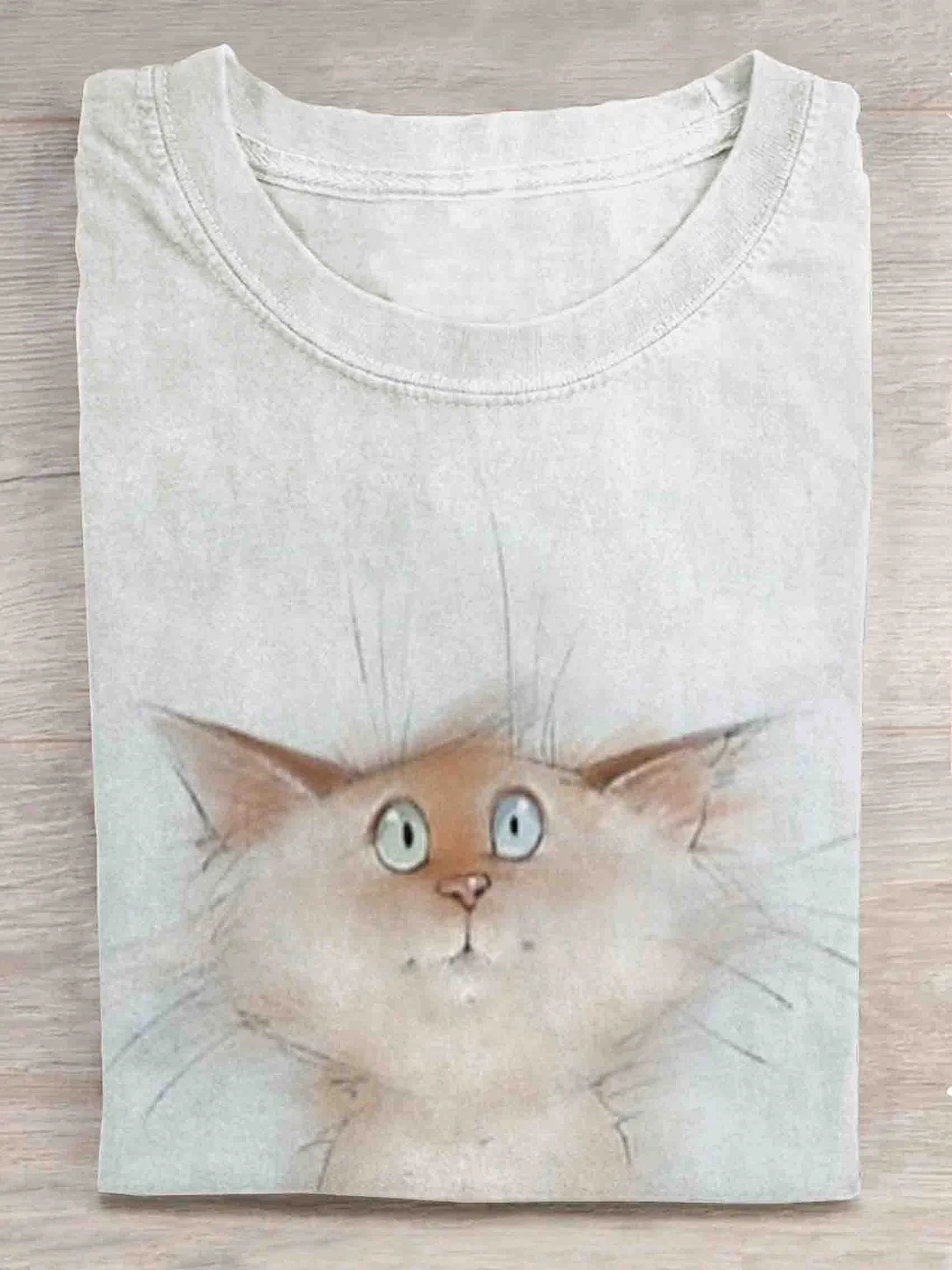 Halloween Cute Cat Art Print Casual T-shirt - Solid Color