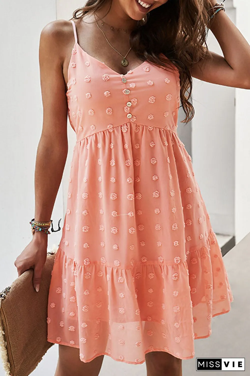 Fashion Street Solid V Neck A Line Mini Dresses(4 Colors)