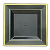 10 Pack | 7" Gold Trim Black Square Plastic Salad Dessert Plates