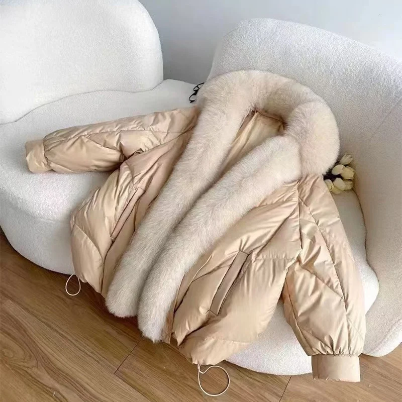 Woherb The New Winter 2024 Oversized Fox Fur Collar Loose Versatile Goose Down Female Long Style To Overcome The Coat Tide-Outfit Ideas