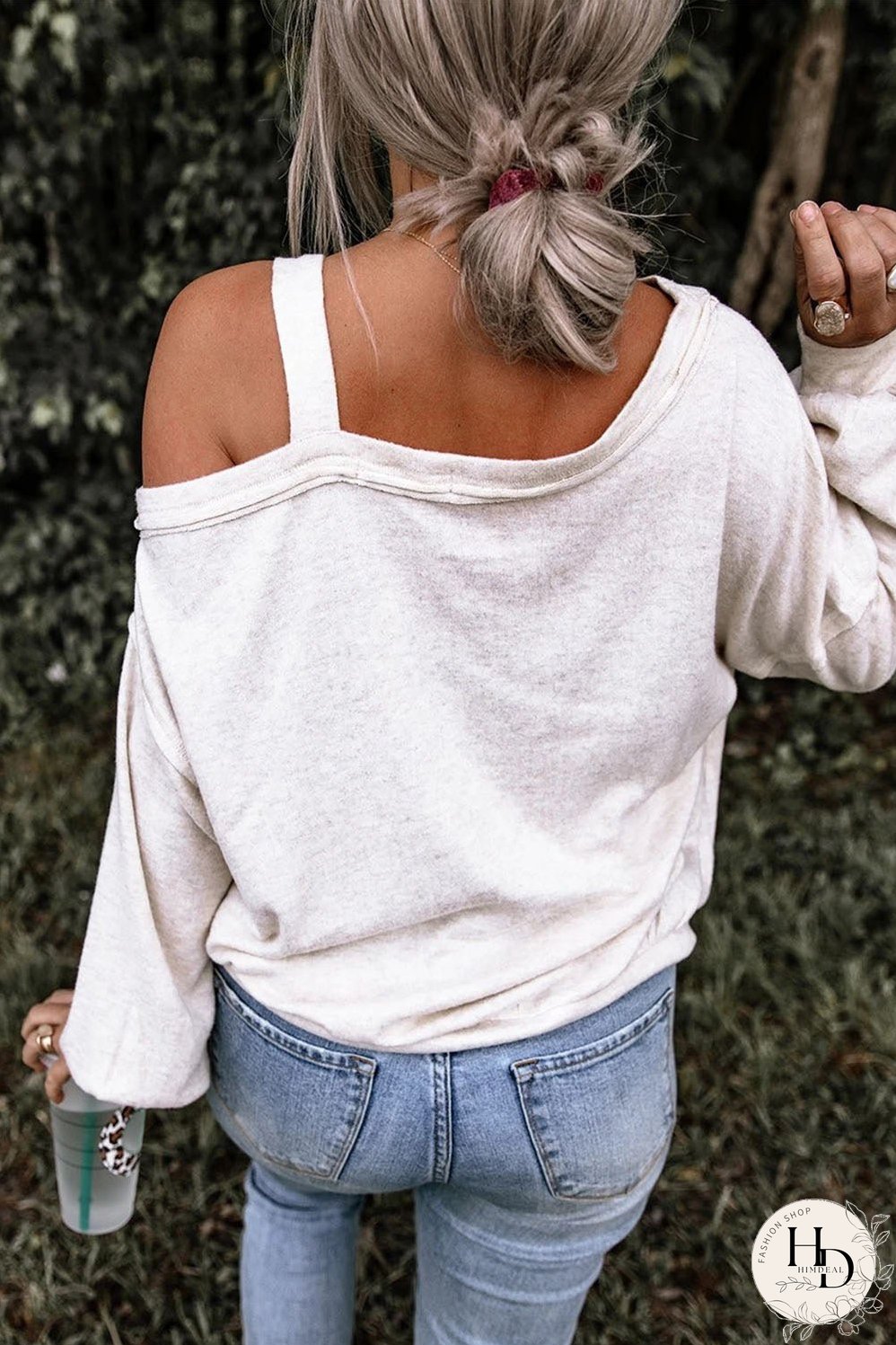 Beige Pumpkin Rugby Football Slogan Print Cold Shoulder Top