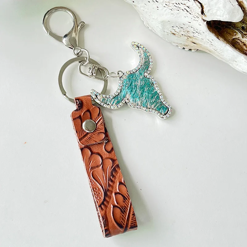 Fashion Red Brown Leather Keychain