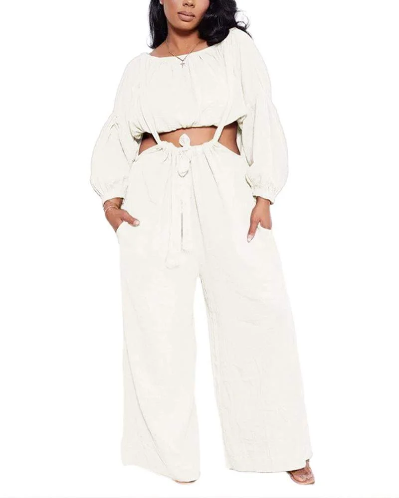 Pleated Suspender Strap Wide Leg Pants Two Piece Set