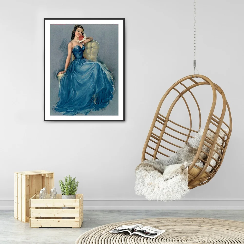 Full Round Diamond Painting 30*40cm - Woman In Blue Dress