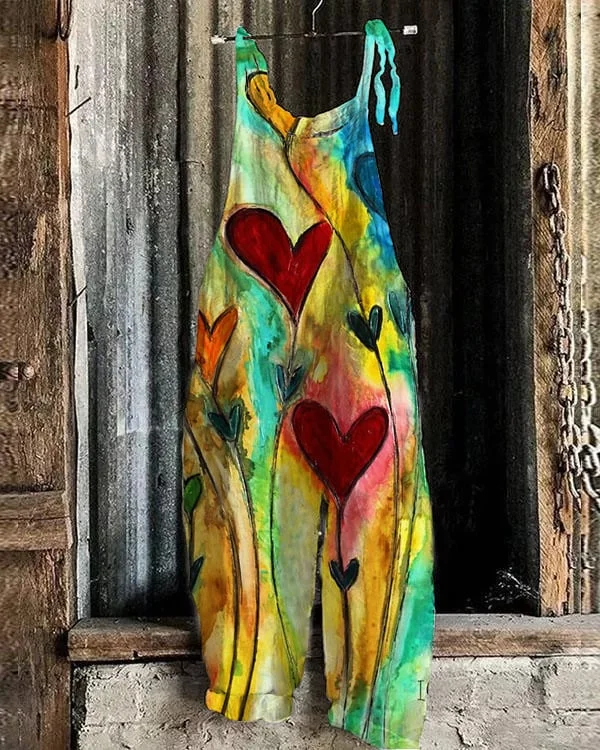 Women's Vintage Heart Print Jumpsuit