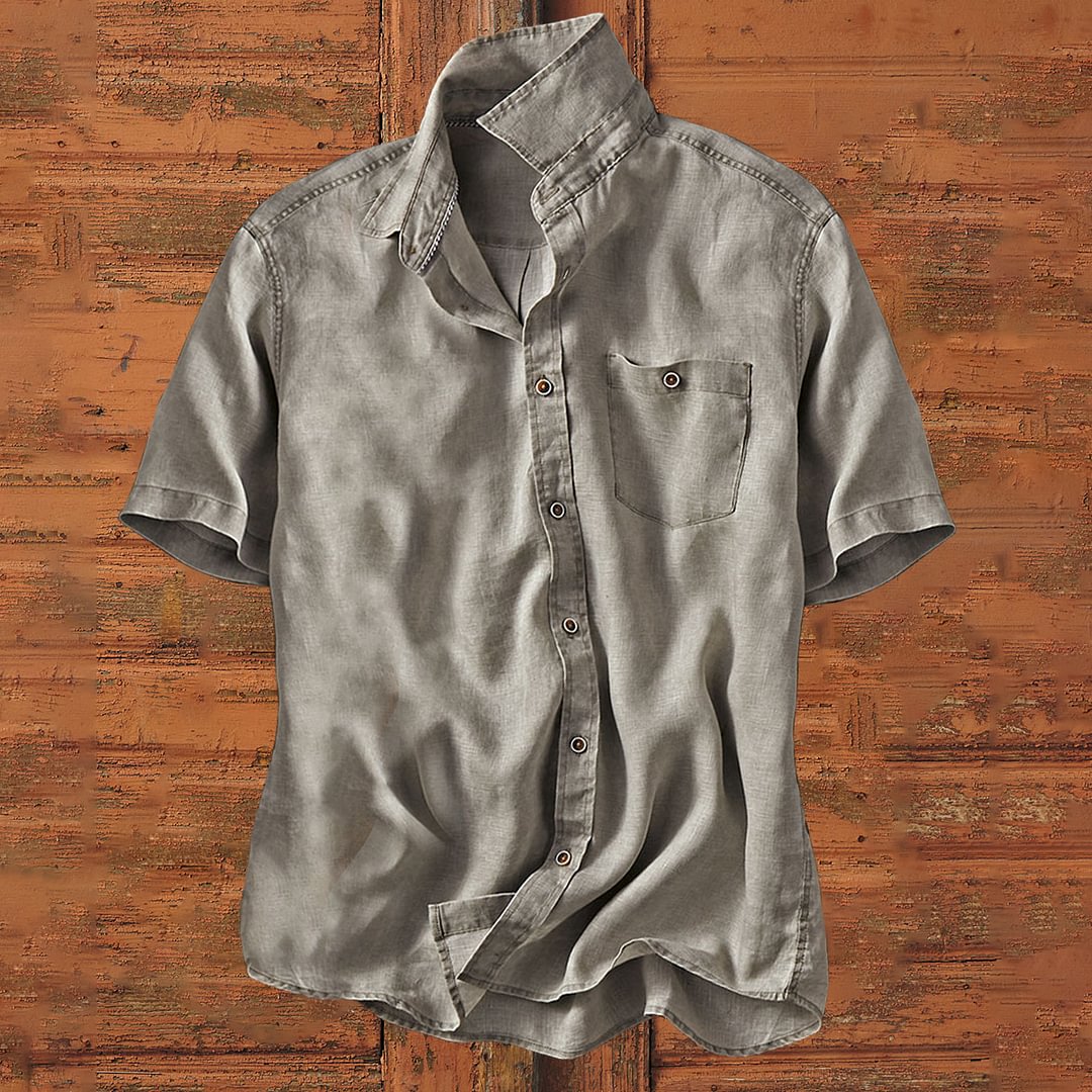 Men's Vintage Pocket Linen Shirt、、URBENIE