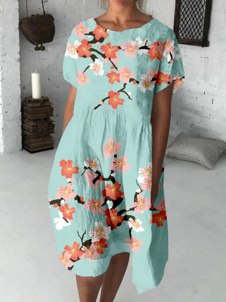 Cherry Blossoms Japanese Art Comfy Midi Dress