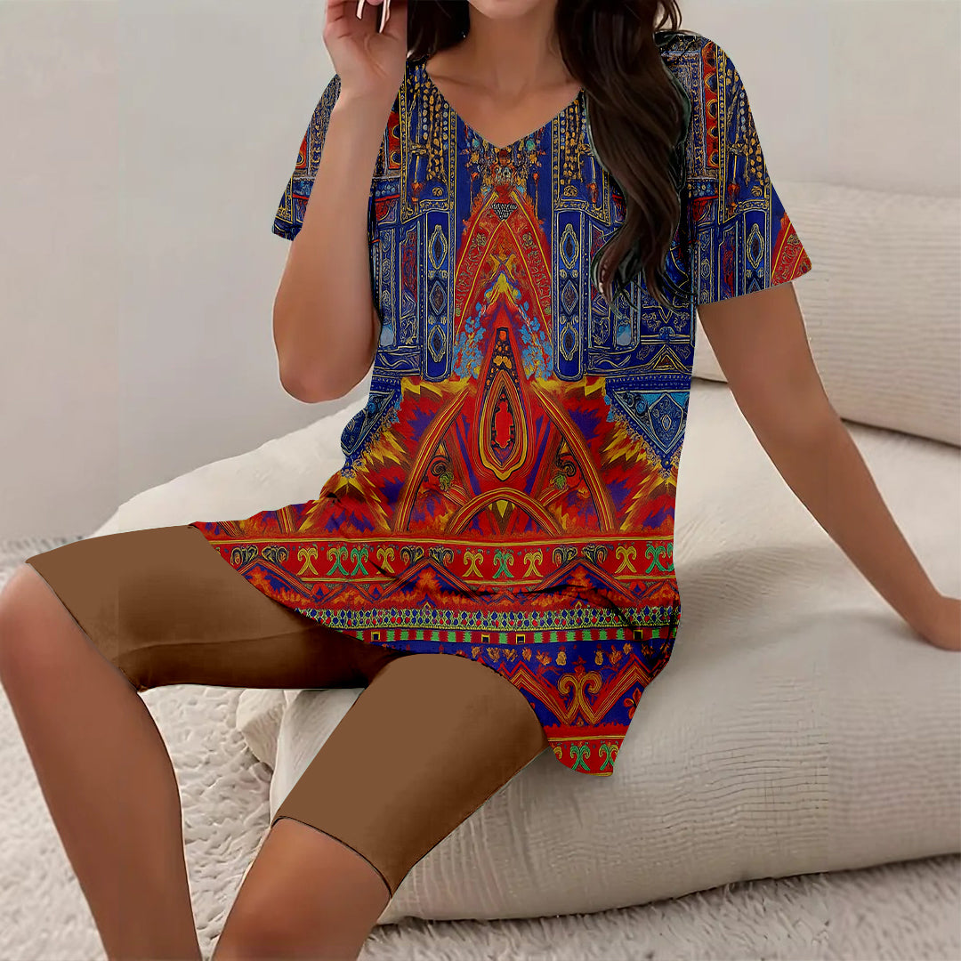 Women Long Sleeve V-neck Graphic Floral Printed Top