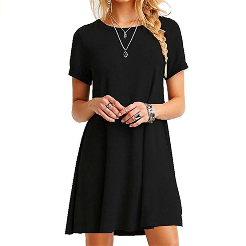 Women Dress Short Sleeve Casual Loose Dress Plus Size Dress