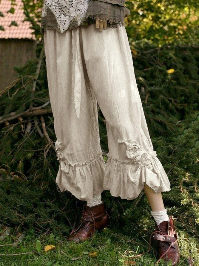 Women Medieval Vintage Solid Plain Casual Vintage Daily Bottom Pants