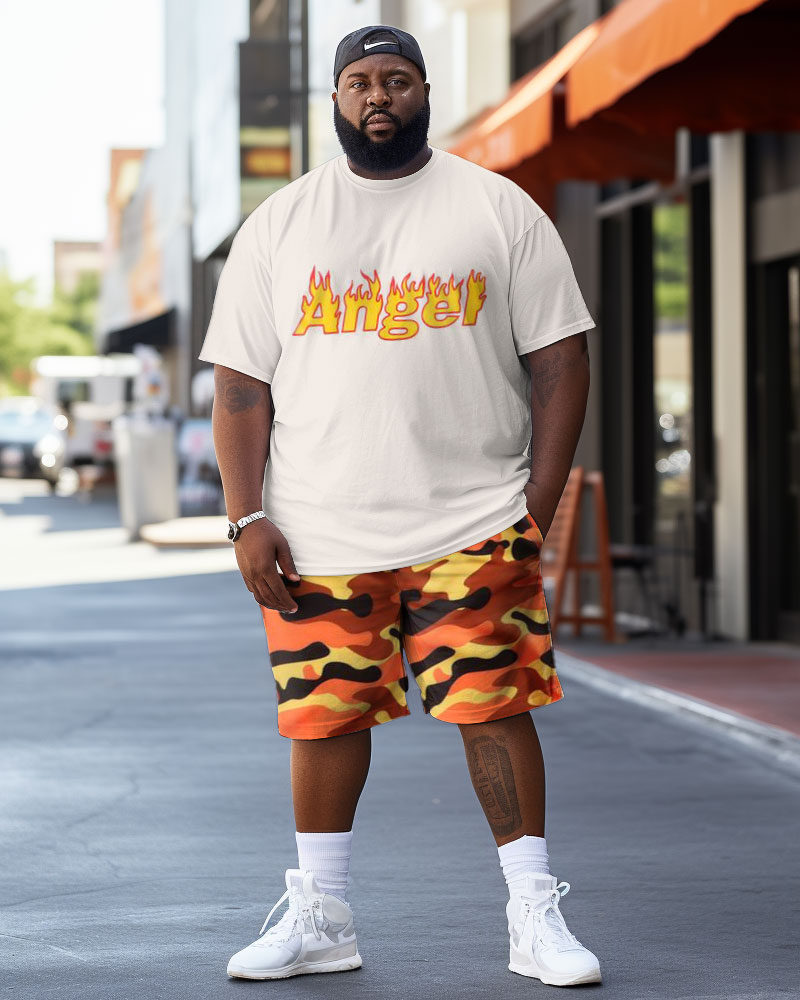Men's Plus Size Street Angel Camouflage Color Block Graffiti Short Sleeve Shorts Set