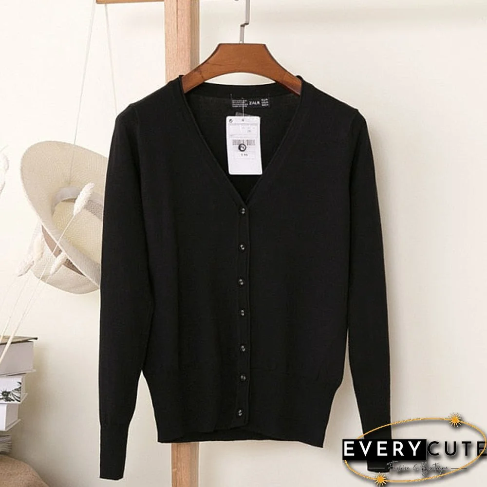 Casual Women Knitted Cardigan Sweater Autumn Winter Women Solid Color V-Neck Long Sleeve Plus Size Crochet Knit Sweater Coat