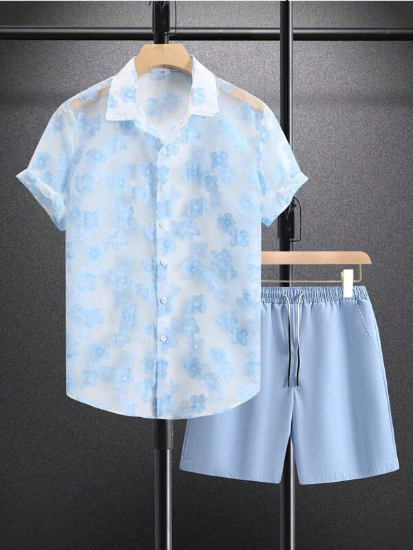 Men Random Baroque Print Shirt & Shorts