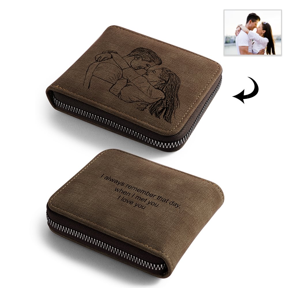 Herren Kurz Geldbörse Personalisierte Leder Foto Brieftasche Gravur mit Reißverschluss m1-t1 Kettenmachen