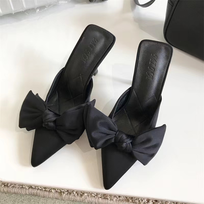 New Style Butterfly-knot Mules Women Slippers Elegant Pointed Toe Thin High Heels Ladies Summer Fashion Party Prom Shoe