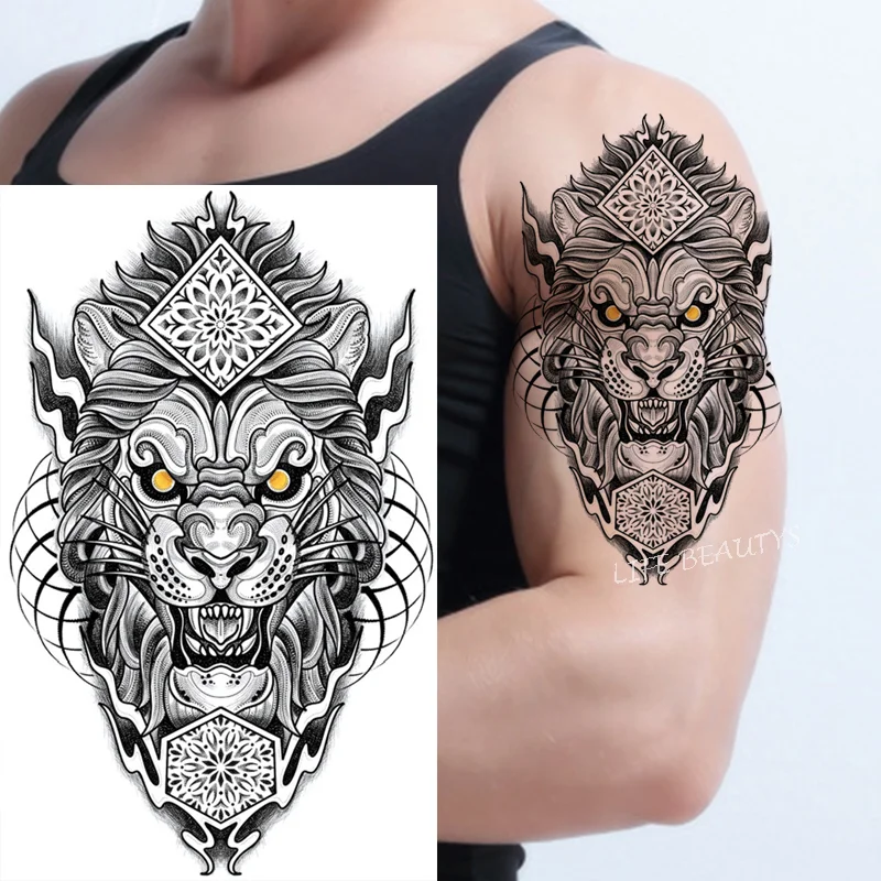 Sdrawing Tiger Cool Temporary Tattoo Sticker Fashion Wolf Waterproof Animal Body Art Arm Fake Removable Tatoo Men Women Personality