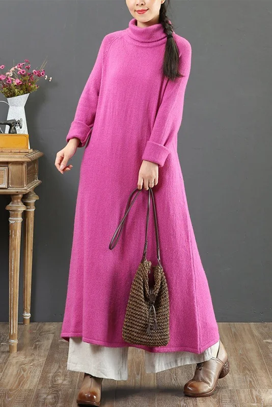 Plus Size-Winter Wool High Collar Long Sleeve Dress