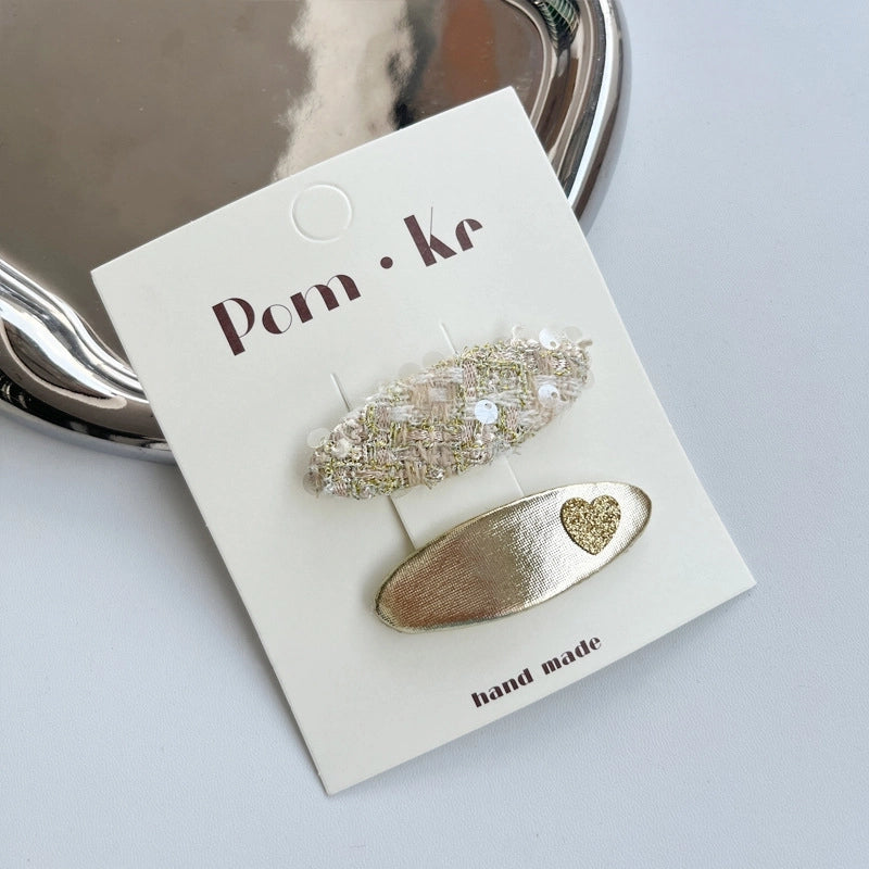 Cute Kid’S Heart Shape Bow Knot Leather Sequins Hair Clip