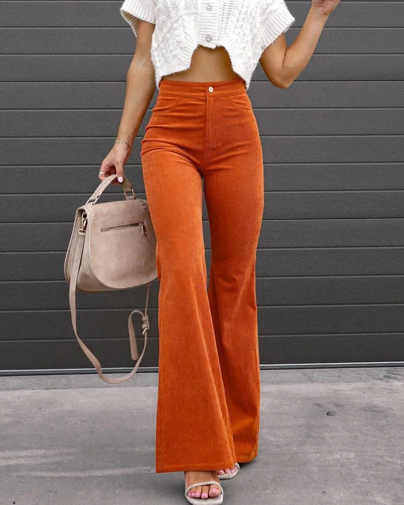 Solid color corduroy trousers