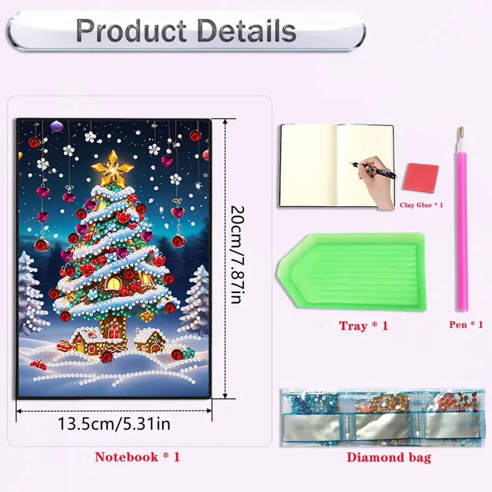 2pcs 50-Page A5 Christmas Diamond Painting Notebook for Adults Holiday Gift