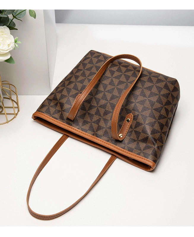 Women’s Medium Pu Leather Argyle Vintage Style Classic Style Bucket Zipper Tote Bag