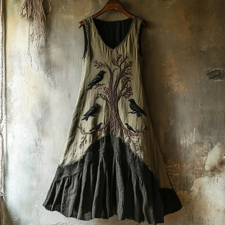 Vintage Viking Raven Life Of Tree Graphics Linen Tank Dress