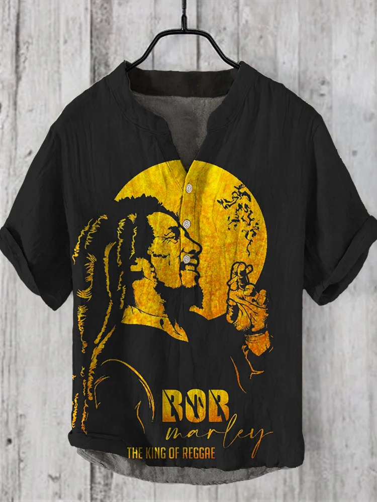 Reggae Art Print Linen V-Neck Shirt