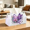 Purple Heart Rose Butterfly DIY PULeather Diamond Painting Tissue Box for Adults Beginners Large Size Diamond Art Paper Storage Holder for Living Room Bedroom Bathroom Table Decor