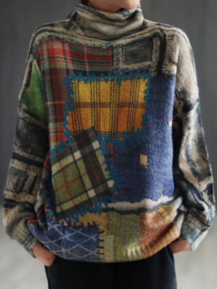 Vintage Plaid Patchwork Art Sweater