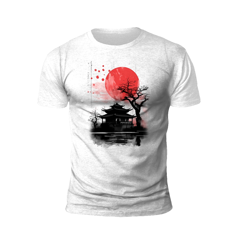 Sunset Serenity: Japanese Temple T-Shirt