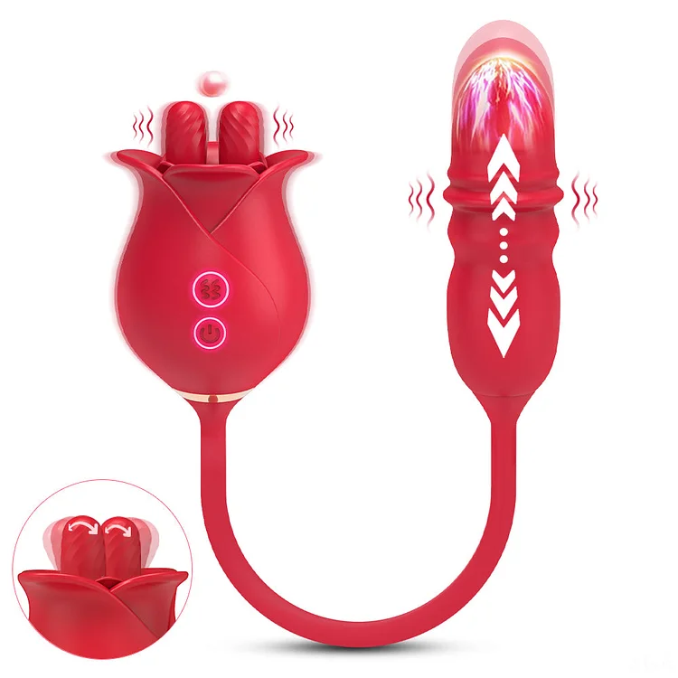 Joe—Rose Dual Tongue Dildo G Spot Vibrators with 10 Licking & 10 Thrusting