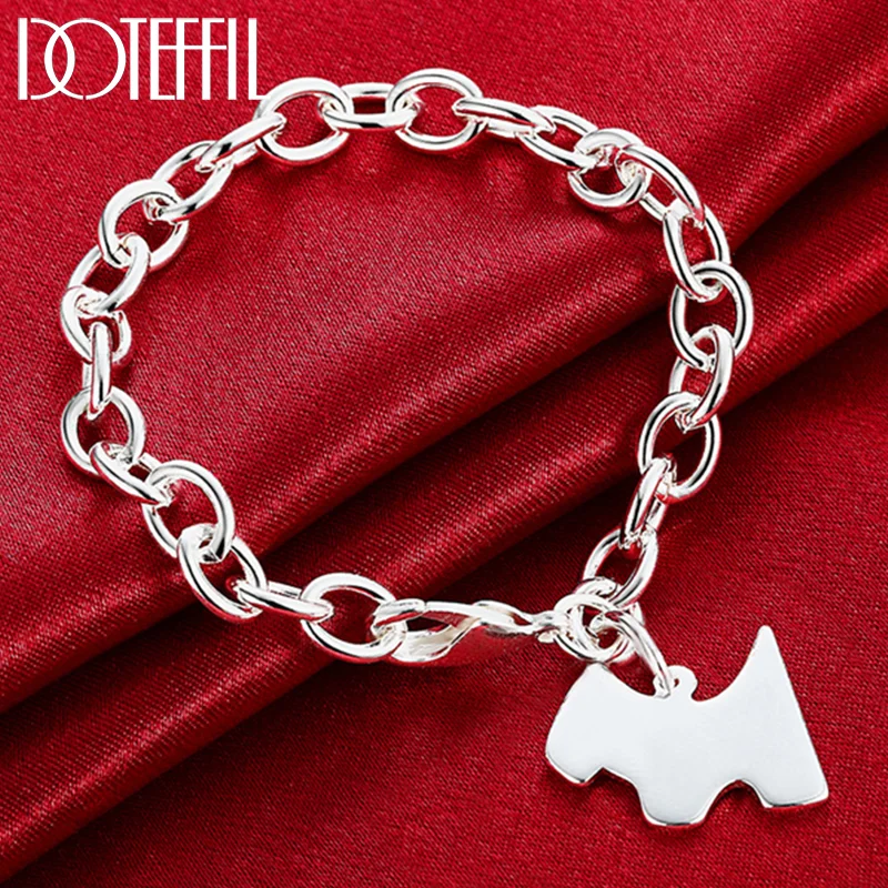DOTEFFIL 925 Sterling Silver Dog Pendant Bracelet Side Chain For Women Jewelry