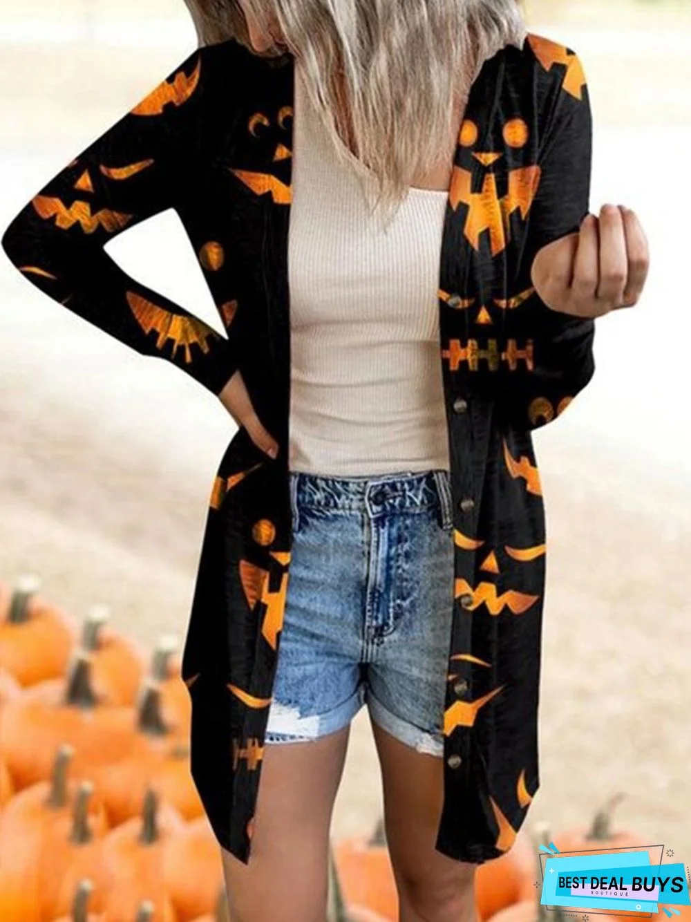 Halloween Printed Long Sleeve Casual Cardigan Halloween