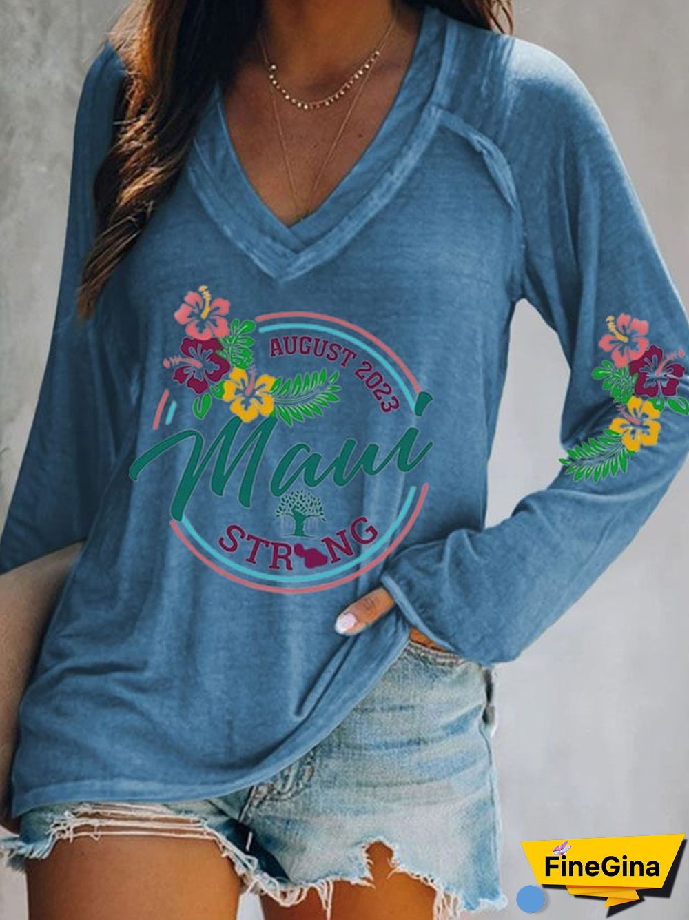 Women's Maui Strong Print Long Sleeves Casual T-Shirt