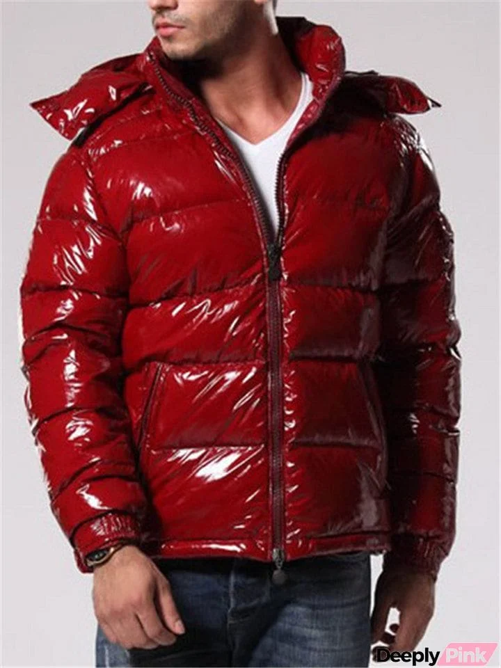Men's Bubble Coat With Pockets Casual Simple Style Thermal Hooded Coat